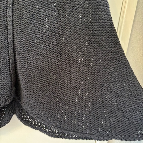 Pure Handknit Long Line Crocheted Vest Sweater Cover Up Black Lagenlook Baggy - Picture 2 of 7